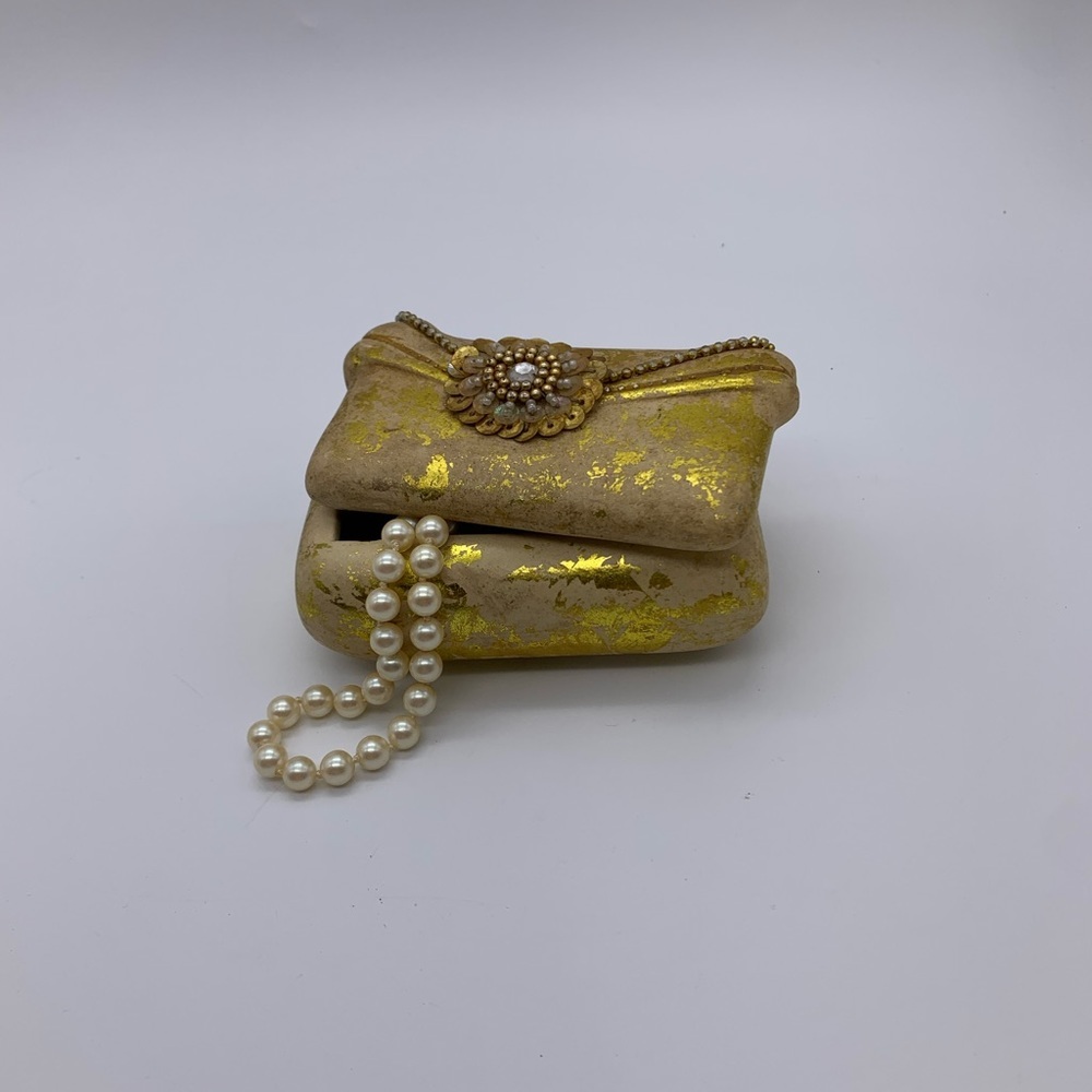 Vintage SITCO Importing Gold Gild Ceramic Rectangle Vanity/Dresser Trinket Box